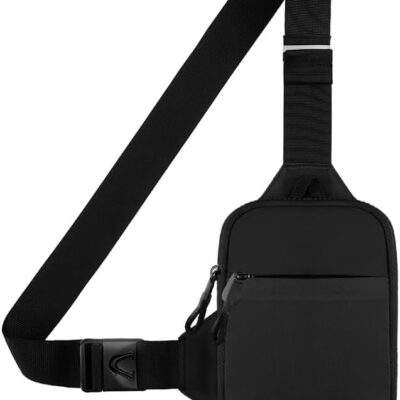 Mini Crossbody Sling Bag - Water-Resistant Dual Pocket Chest Pack - Lightweight Fanny Pack for Running, Travel & Everyday Workout