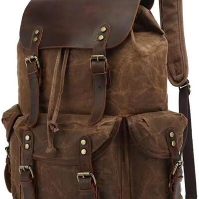 Genuine Leather Canvas waxed Backpack Travel Rucksack Laptop Bag