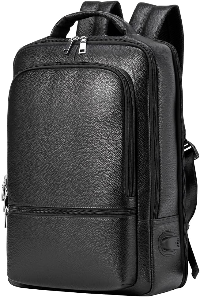 15.6 Inch Genuine Leather Laptop Backpack for Men Women, Business Travel Backpack Hiking Rucksack Daypack