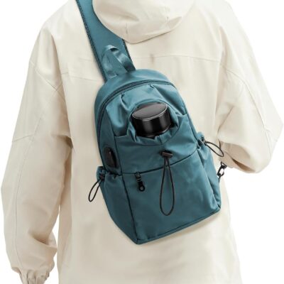 Sling Backpack bag for Men Peacock Blue, Tactical Backpack Shoulder Daypack Mini Anti-Theft Cross Body Motorcycle Chest Bags, Small One Strap Backpack for Casual Travel Hiking Outdoor Sports