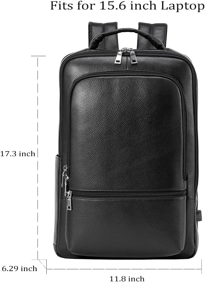 15.6 Inch Genuine Leather Laptop Backpack for Men Women, Business Travel Backpack Hiking Rucksack Daypack - Image 2