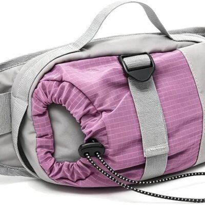 Ultralight Crossbody Sling Bag, Water-Repellent Daypack for Hiking Cycling Commute, Small Travel Shoulder Pack with Water Bottle Holder (Grey/Lavender)