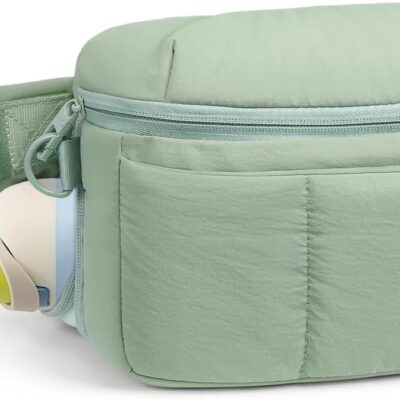 Waist Pack 3.5L Fanny Packs with Water Bottle Holder, Large Capacity Travel Belt Purse Anti-Theft RFID Blocking, Sage Fluffy Crossbody Sling Bag for Hiking Walking