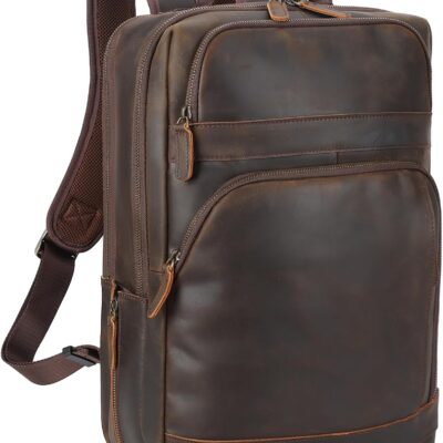 Brown Leather Laptop Backpack for Men 16 Inch Computer Work Bag