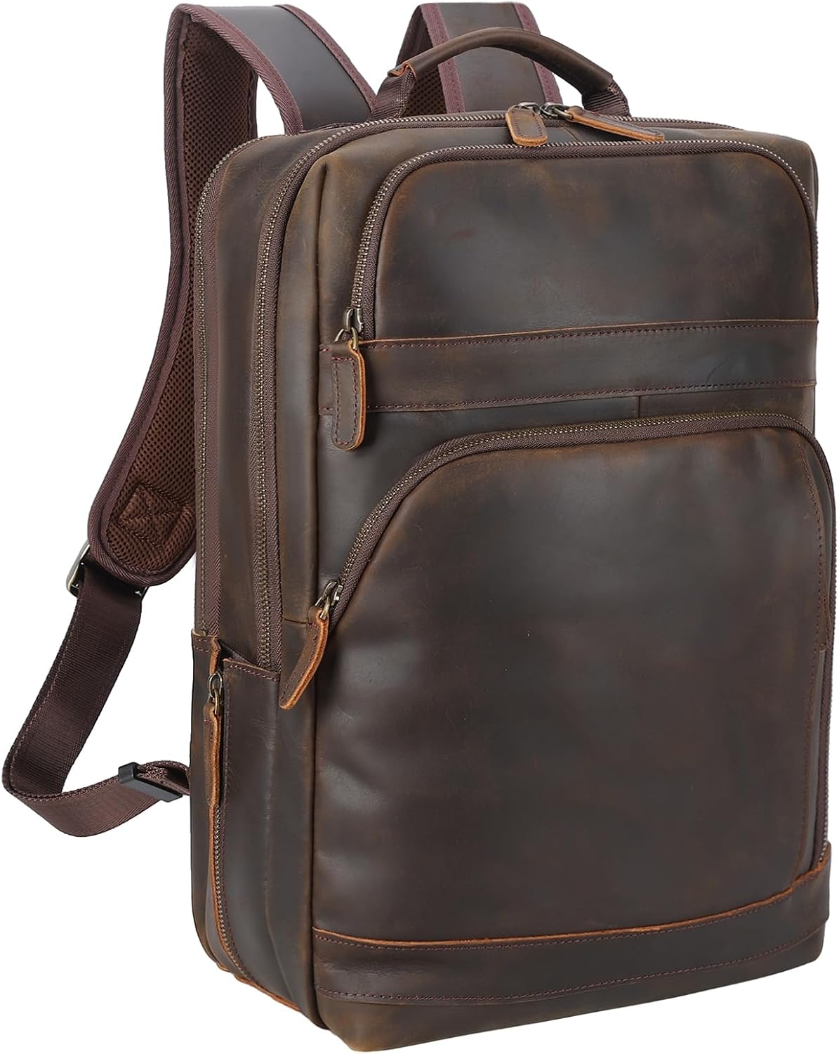 Brown Leather Laptop Backpack for Men 16 Inch Computer Work Bag