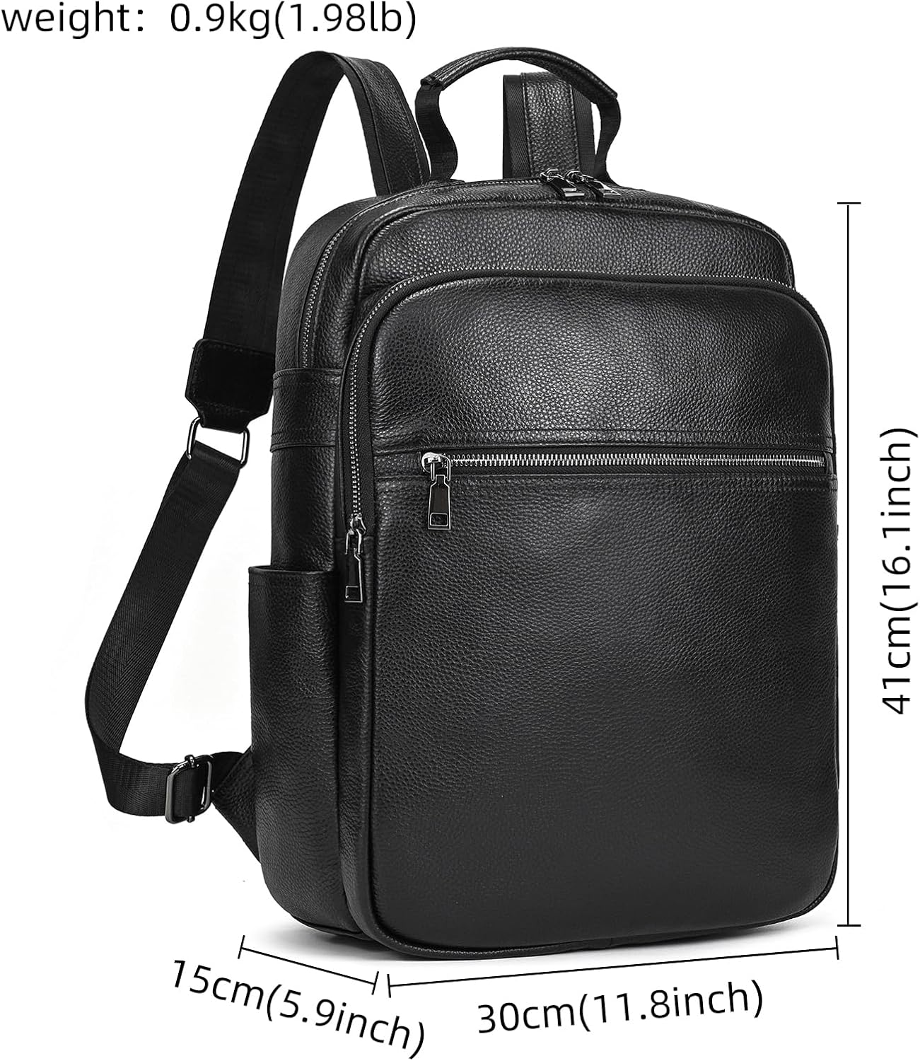 Genuine Leather 15.6 Inch Laptop Backpack for Men Women, Business Travel Bag Hiking Rucksack Backpack Daypack, Black - Image 2