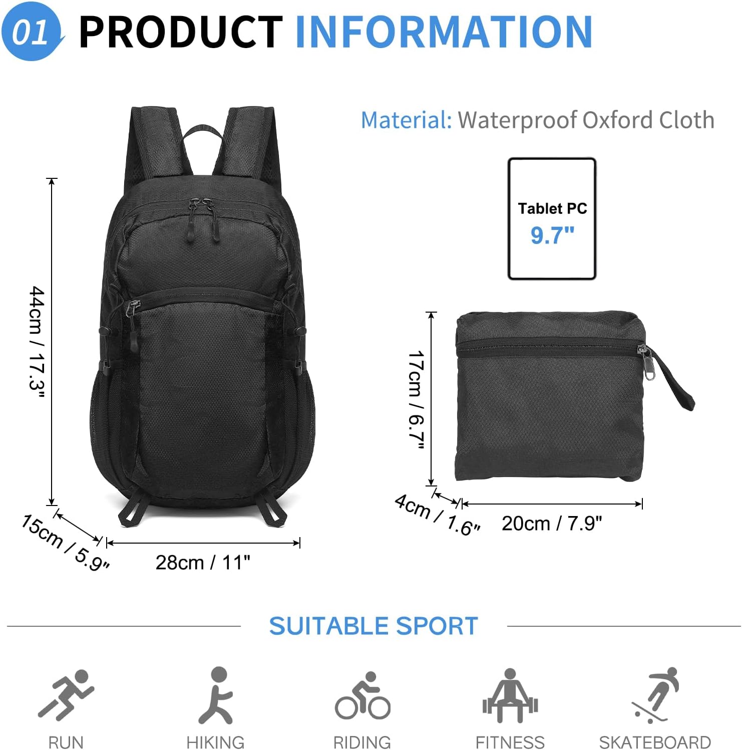 Hiking Daypack Packable, Camping Backpack Water Resistant Lightweight Polyester for Men Women Travel Outdoor - Image 2