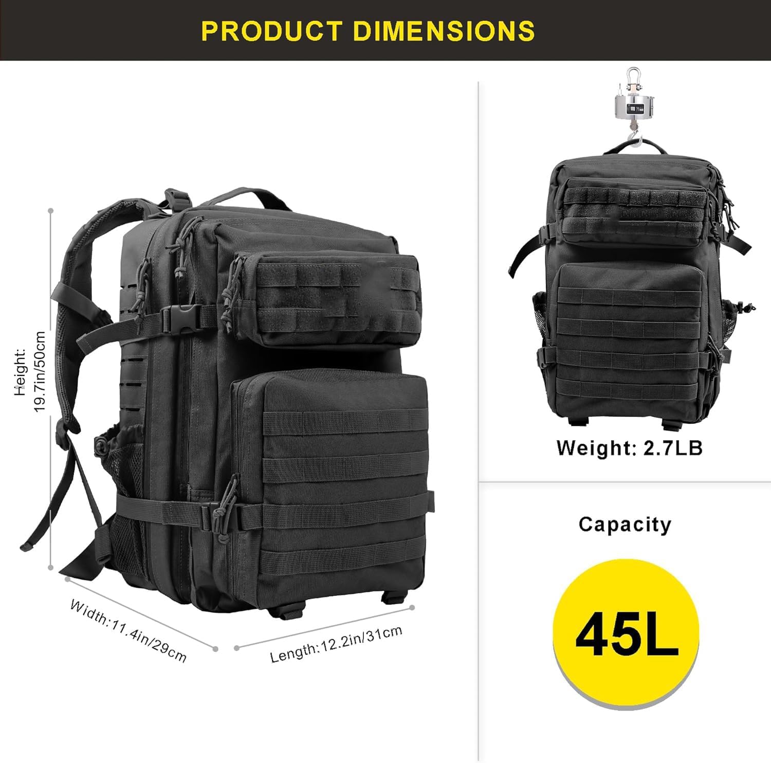 45L Military Tactical Backpack for Men and Women Army 3 Day Assault Pack Bag Large Rucksack with System - Image 2