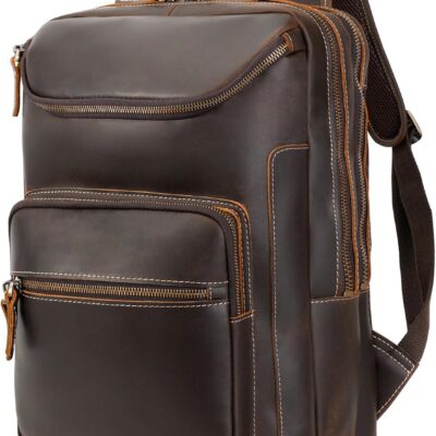Vintage Leather Travel Backpack for Men, fits 16" Laptop, Brown