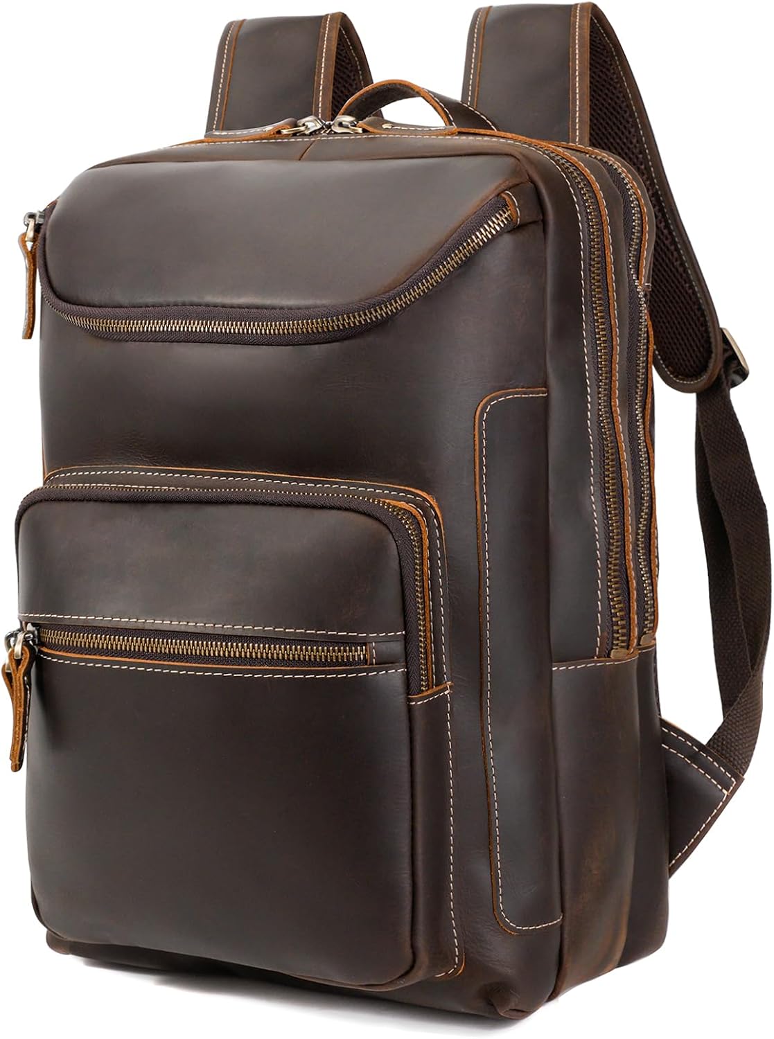 Vintage Leather Travel Backpack for Men, fits 16" Laptop, Brown