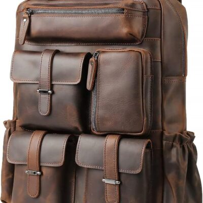Brown Leather Laptop Backpack for Men 15.6" Computer College Bag