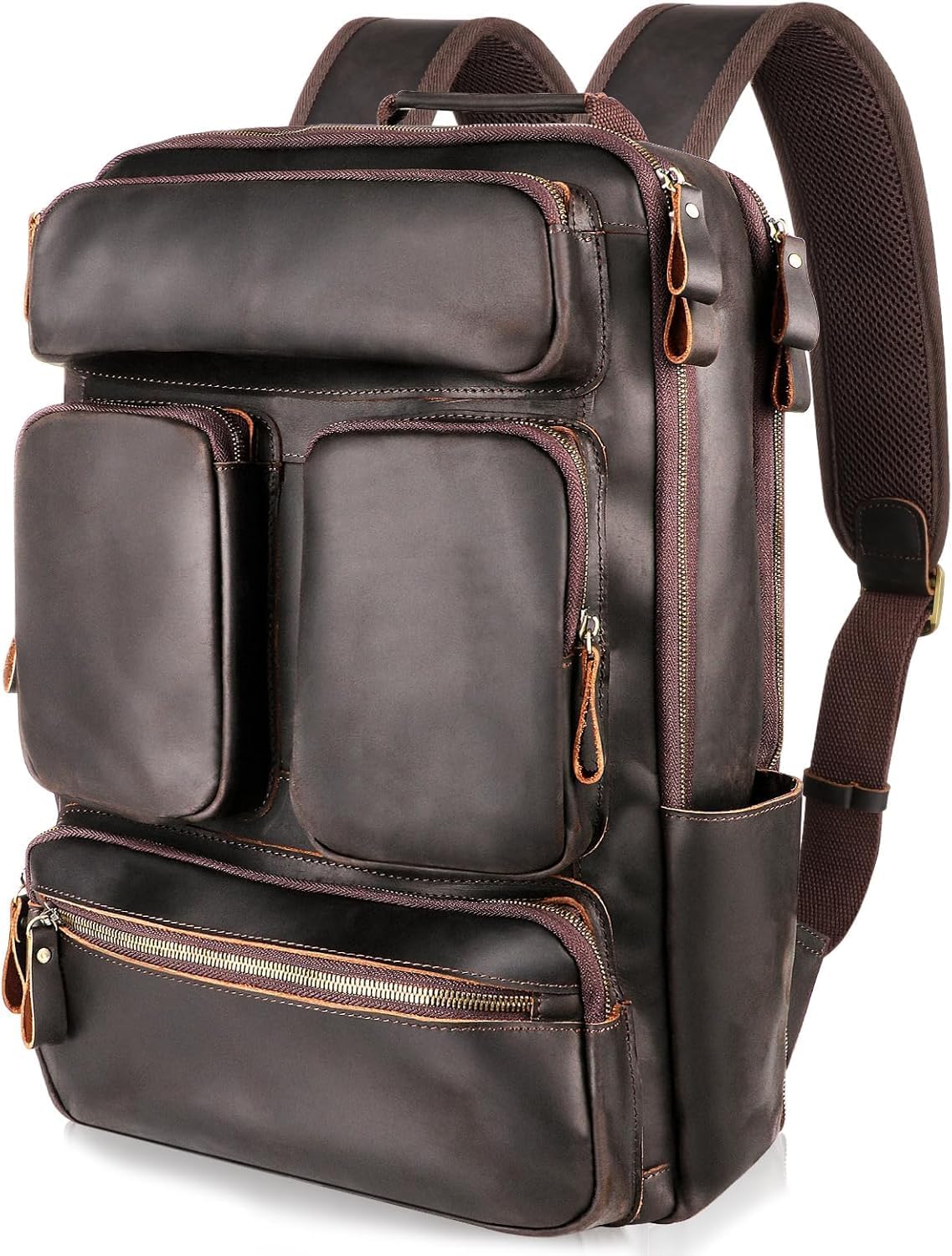 Vintage Genuine Leather Backpack for Men 17.3" Laptop Bag Full Grain Leather Backpack Travel Weekender Hiking Shoulder Daypacks Overnight Weekender Rucksack