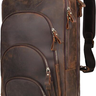 Full Grain Leather Backpack 15.6" Laptop Bag Men's Vintage Genuine Leather Business Travel Hiking Camping Daypack