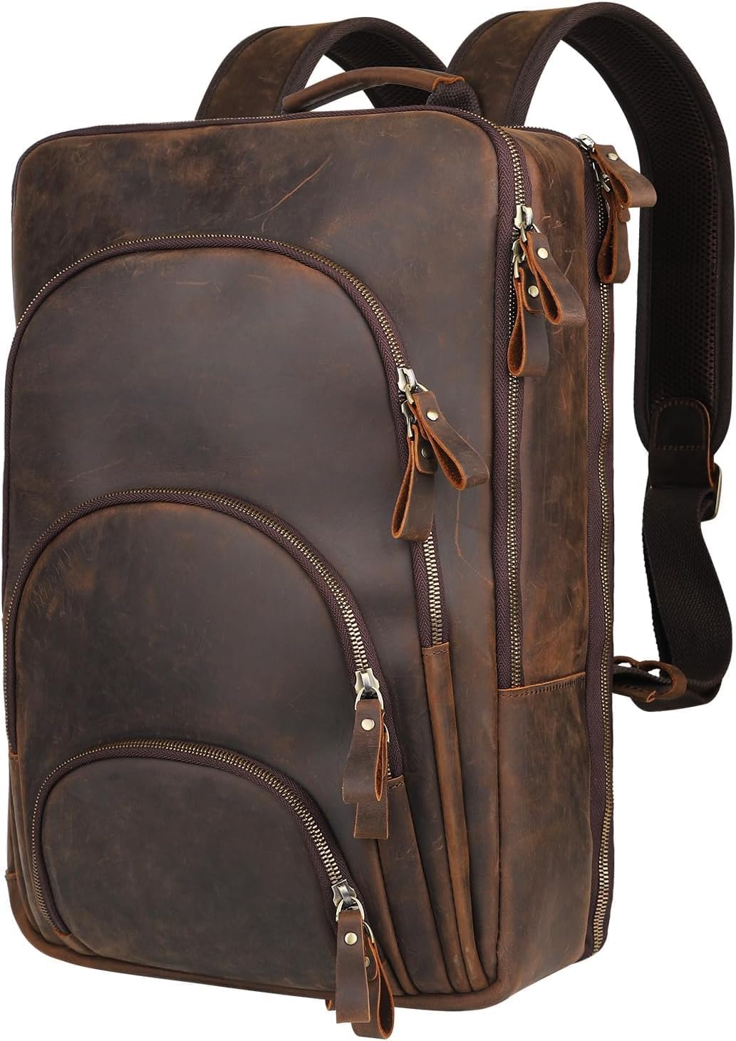 Full Grain Leather Backpack 15.6" Laptop Bag Men's Vintage Genuine Leather Business Travel Hiking Camping Daypack