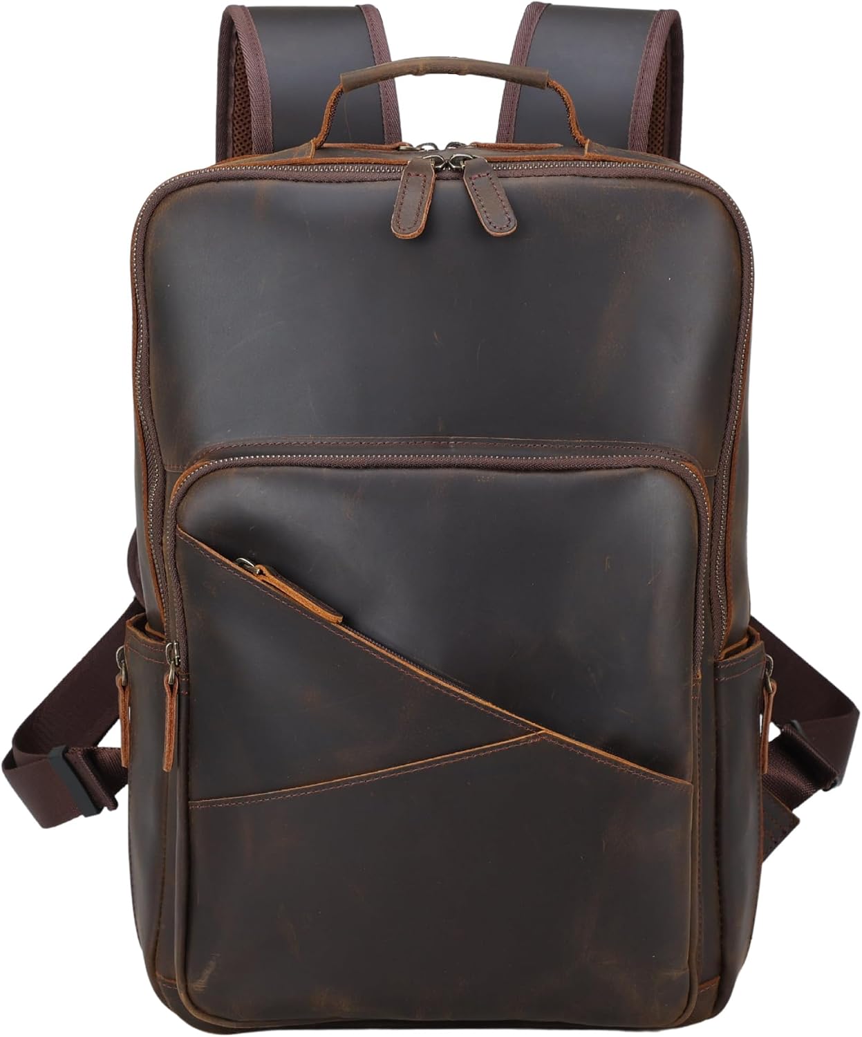 17" Premium Full Grain Leather Backpack, 15.6" Laptop Bag Large Capacity Knapsack for Business Travel Hiking Shoulder Daypacks