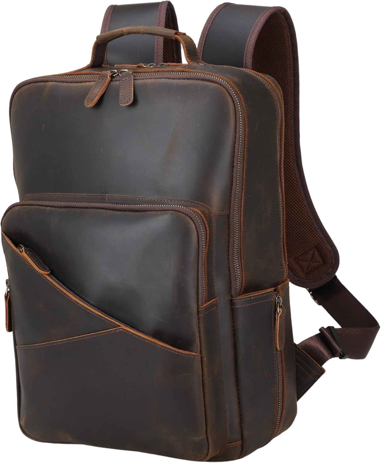 17" Premium Full Grain Leather Backpack, 15.6" Laptop Bag Large Capacity Knapsack for Business Travel Hiking Shoulder Daypacks - Image 2