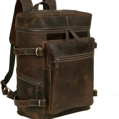 Leather Backpack Genuine Laptop Rucksack For Men Women Genuine Large Capacity Business Retro Travel Camping Daypack Bag (Brown)