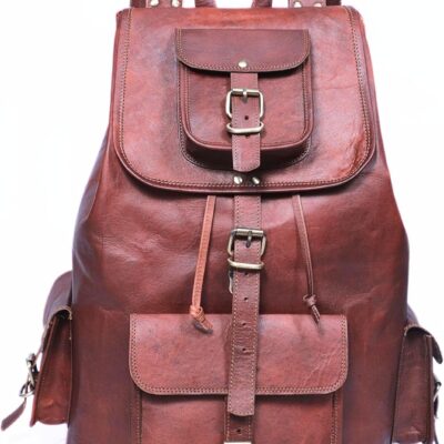 Genuine Leather Backpack for Men 20" Extra Large Vintage Brown Laptop Travel Work Hiking Rugged Rucksack Mens Bookbag (Brown)