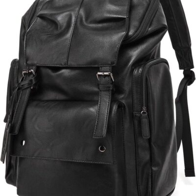 PU Leather Casual Backpack 15.6inch Laptop Backpack Travel Backpack Hiking Comping Backpack Daypack Black