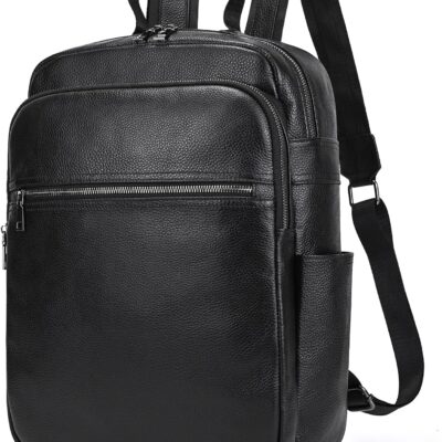 Genuine Leather 15.6 Inch Laptop Backpack for Men Women, Business Travel Bag Hiking Rucksack Backpack Daypack,  Black