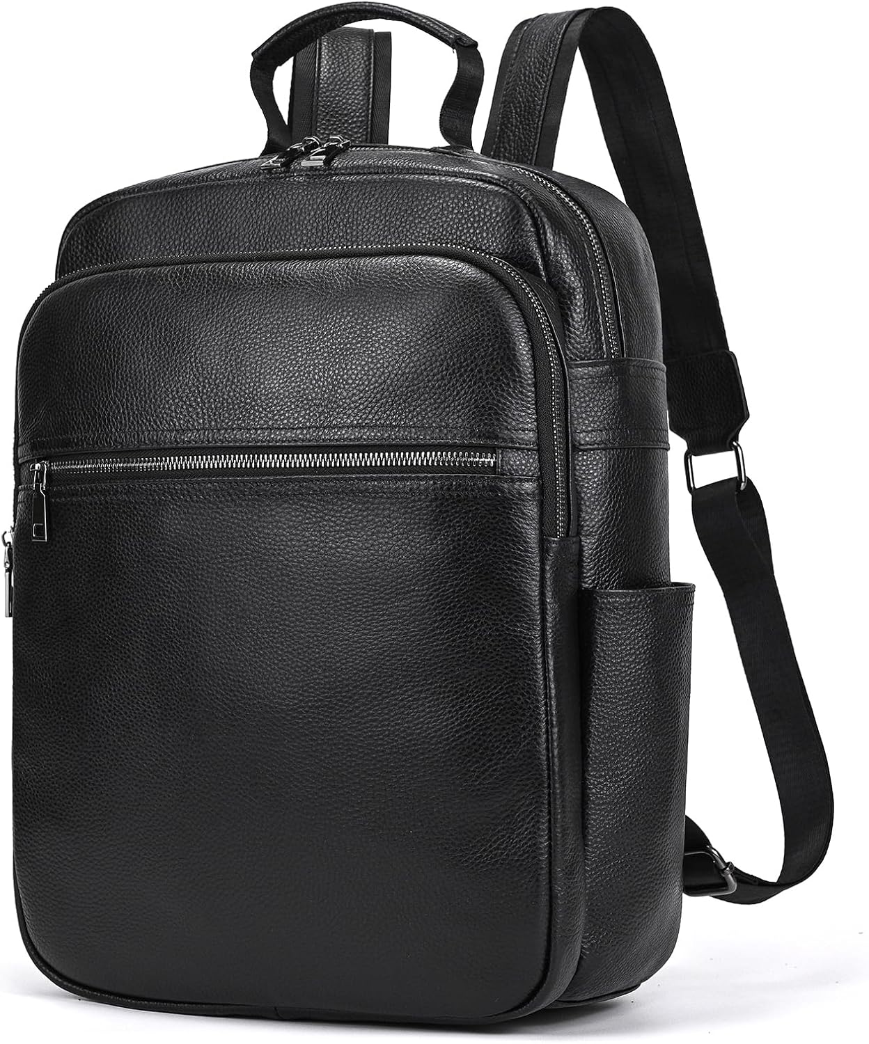 Genuine Leather 15.6 Inch Laptop Backpack for Men Women, Business Travel Bag Hiking Rucksack Backpack Daypack, Black