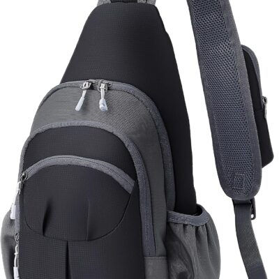 Lightweight Sling Bag, Small Crossbody Daypack with Water Bottle Holder, Compact EDC Chest Bag for Men Women Outdoor Hiking Travel Day Trip Gym Cycling